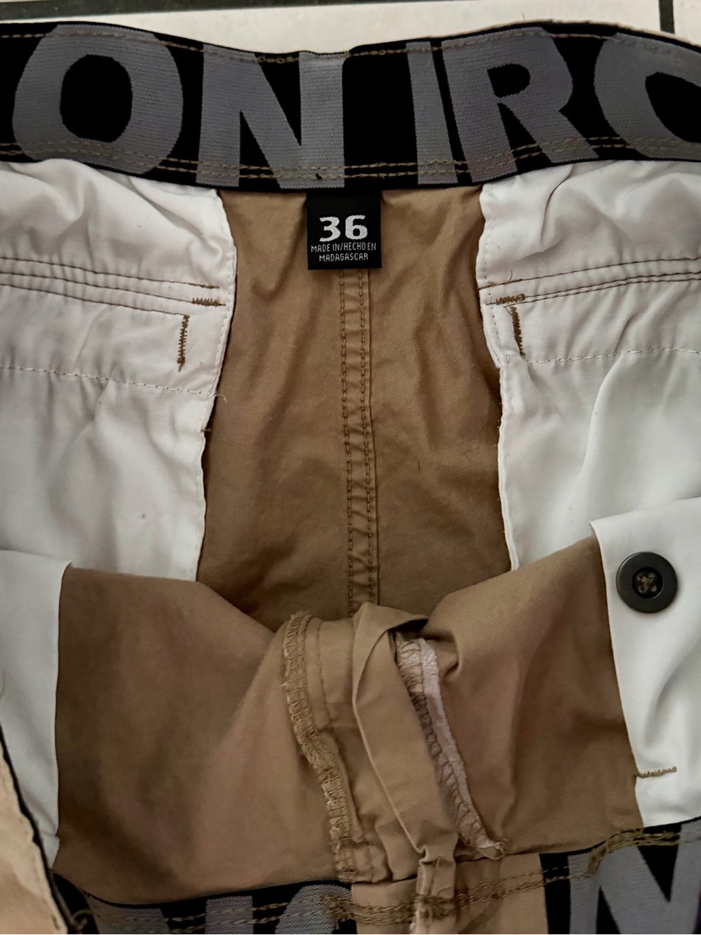 2 Prs. Men’s Iron Clothing Co. Hybrid Cargo Shorts Sz 36 Khaki & Brown - Picture 3 of 7